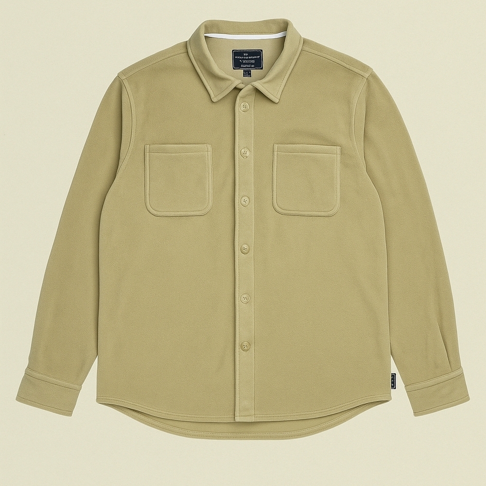 Beige Fleece Button-Up Shirt Jacket Men’s